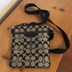 Coach Signature fabric with leather trim crossbody